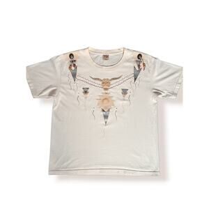 Vintage Cream Western Graphic Tee XL USA Made Desert Boho Shirt Beaded Festival
